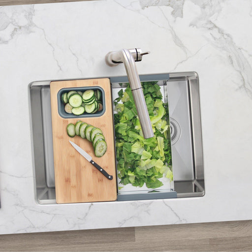 17" WORKSTATION SINK BAMBOO CUTTING BOARD SET WITH CONTAINER A912