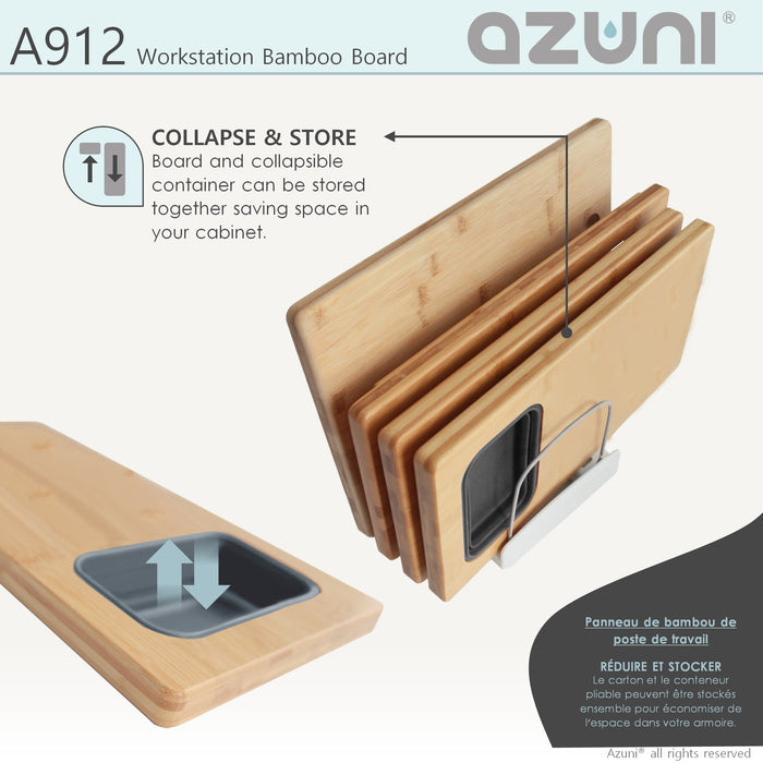 17" WORKSTATION SINK BAMBOO CUTTING BOARD SET WITH CONTAINER A912