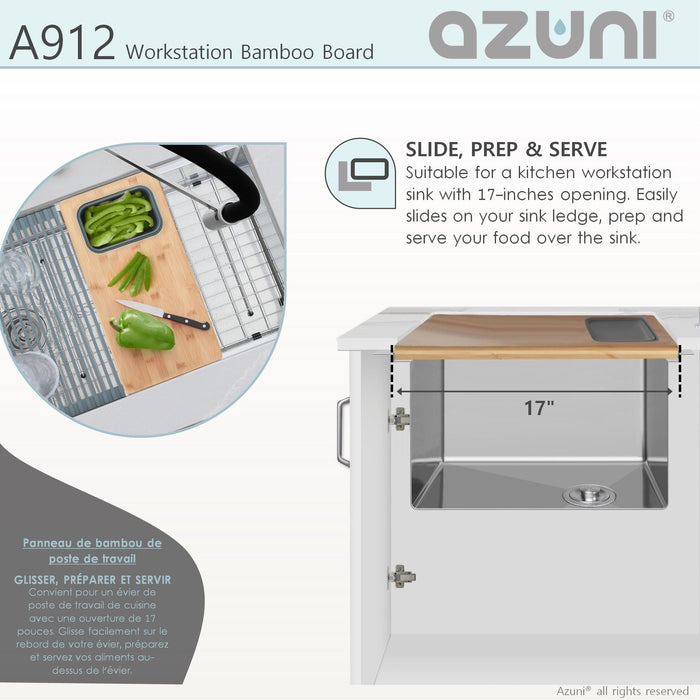 17" WORKSTATION SINK BAMBOO CUTTING BOARD SET WITH CONTAINER A912