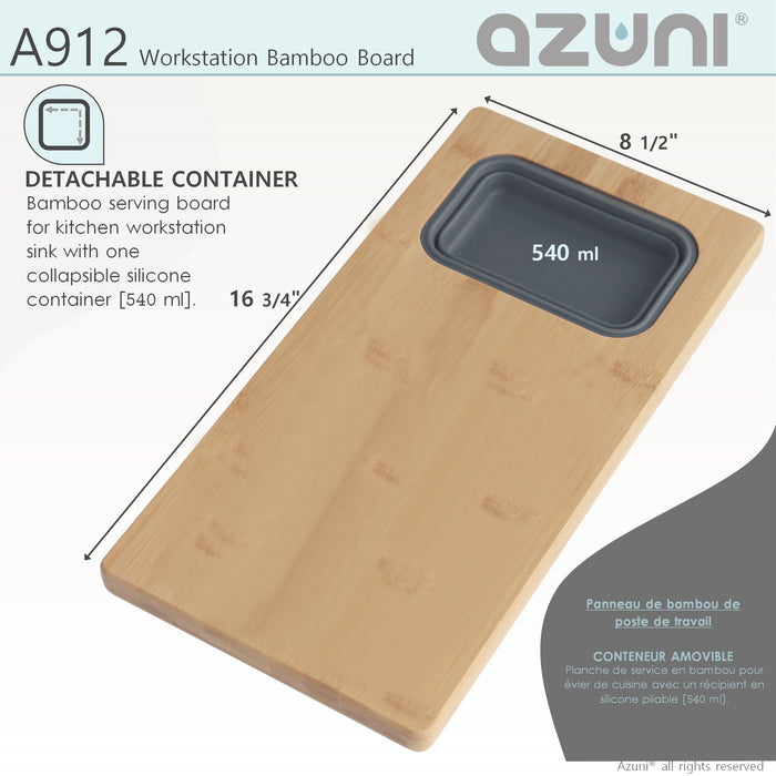 17" WORKSTATION SINK BAMBOO CUTTING BOARD SET WITH CONTAINER A912