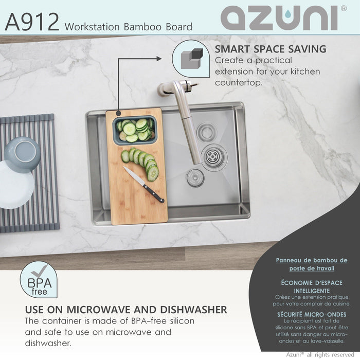 17" WORKSTATION SINK BAMBOO CUTTING BOARD SET WITH CONTAINER A912