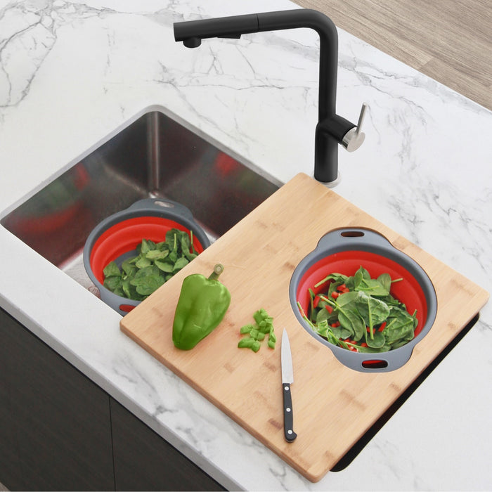 18" BAMBOO CUTTING  BOARD WITH COLANDER AND BOWL A907