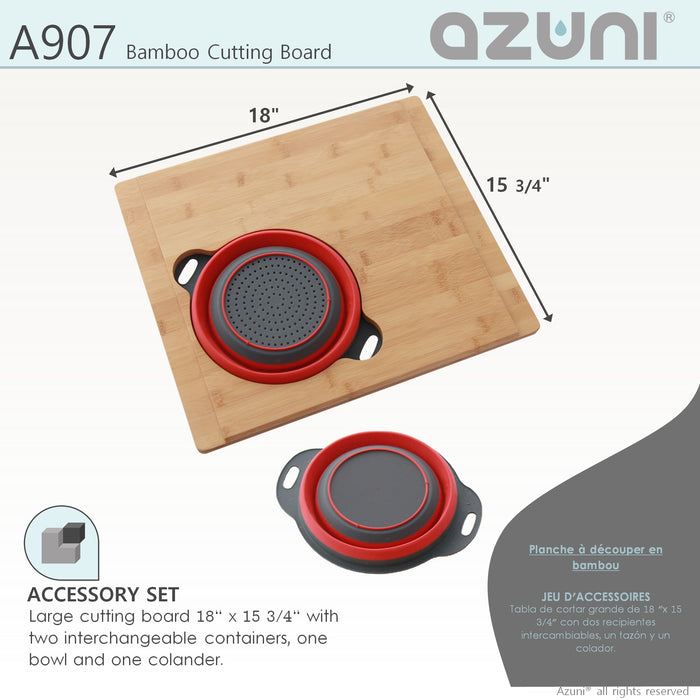 18" BAMBOO CUTTING  BOARD WITH COLANDER AND BOWL A907
