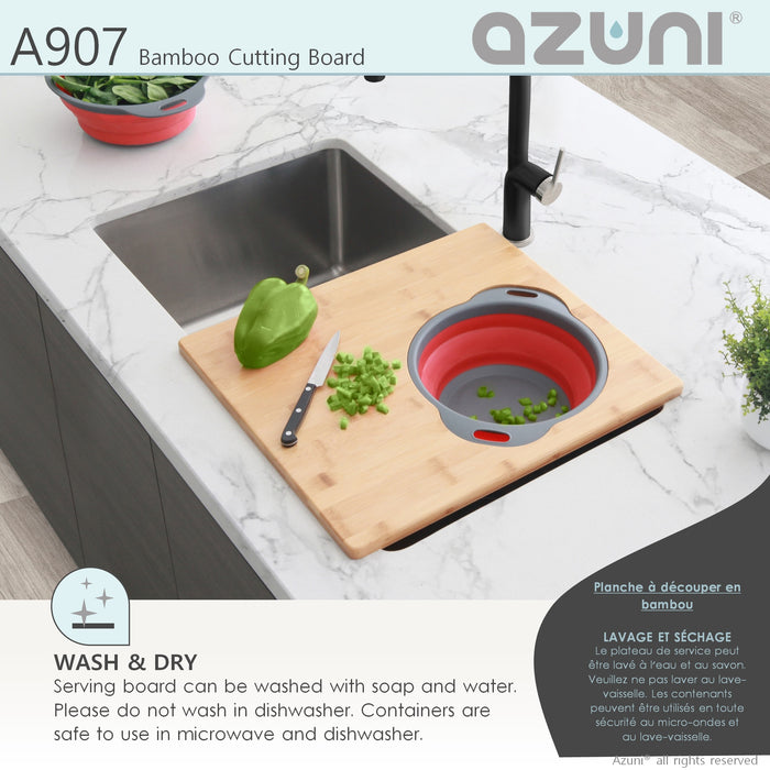 18" BAMBOO CUTTING  BOARD WITH COLANDER AND BOWL A907