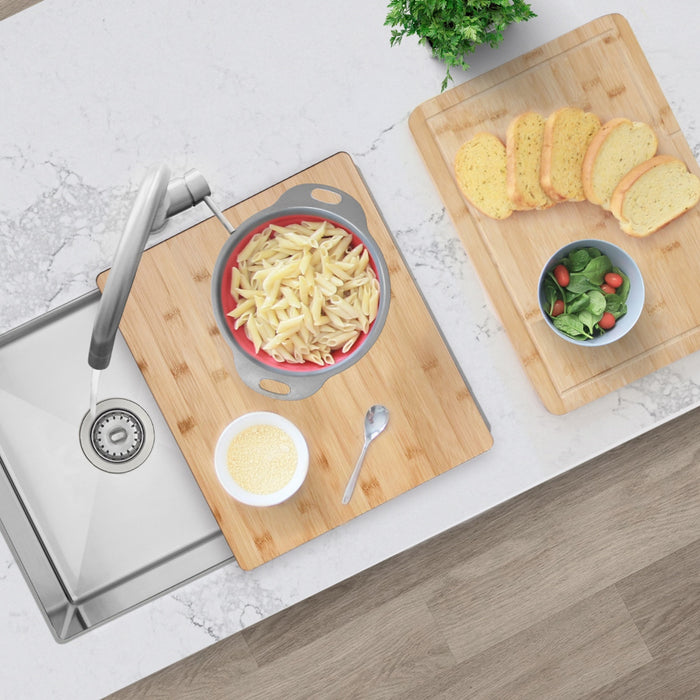 18" BAMBOO CUTTING  BOARD WITH COLANDER AND BOWL A907