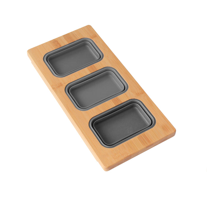 18" KITCHEN SINK BAMBOO SERVING BOARD WITH 3 CONTAINERS A910