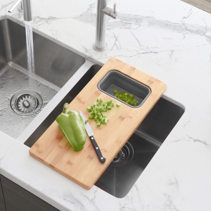 18" KITCHEN SINK BAMBOO CUTTING BOARD WITH CONTAINER A913