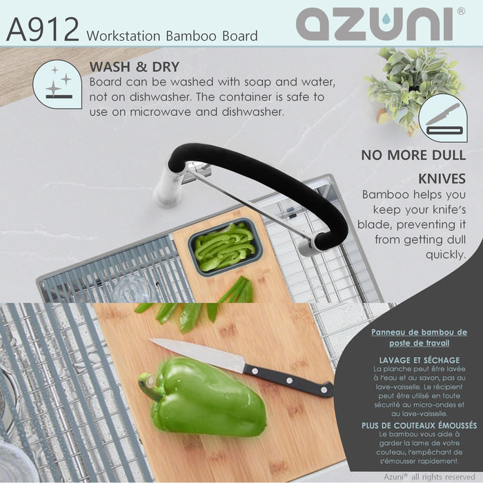 17" WORKSTATION SINK BAMBOO CUTTING BOARD SET WITH CONTAINER A912