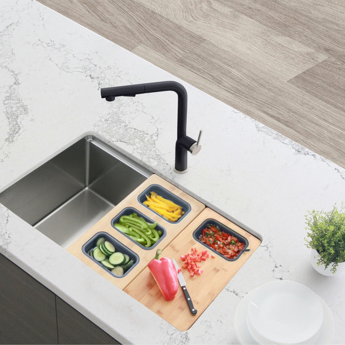 17" WORKSTATION SINK BAMBOO CUTTING BOARD SET WITH CONTAINER A912