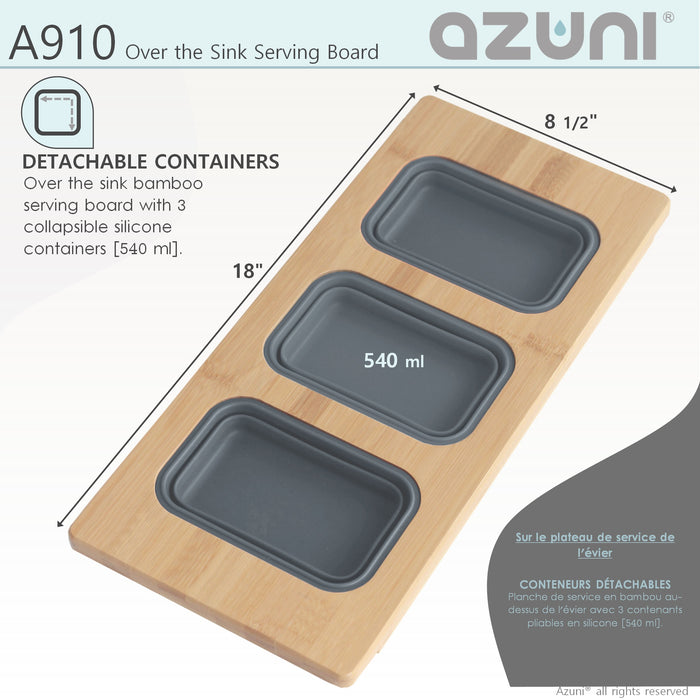 18" KITCHEN SINK BAMBOO SERVING BOARD WITH 3 CONTAINERS A910