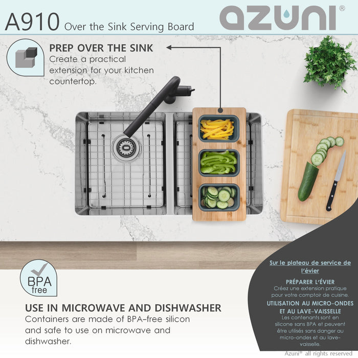 18" KITCHEN SINK BAMBOO SERVING BOARD WITH 3 CONTAINERS A910