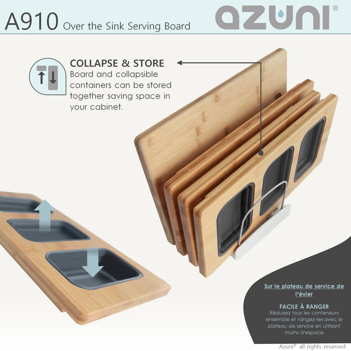 18" KITCHEN SINK BAMBOO SERVING BOARD WITH 3 CONTAINERS A910