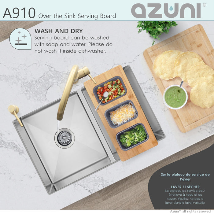 18" KITCHEN SINK BAMBOO SERVING BOARD WITH 3 CONTAINERS A910