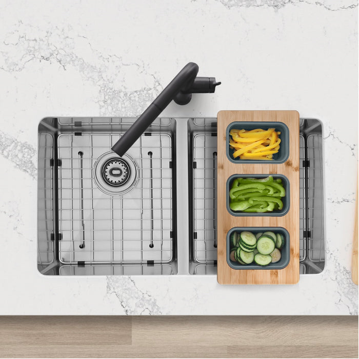 18" KITCHEN SINK BAMBOO SERVING BOARD WITH 3 CONTAINERS A910